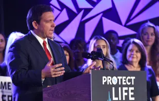 Gov. Ron DeSantis speaks to pro-life supporters before signing a law restricting abortion in Florida. Credit: Paul Hennessy/SOPA Images/LightRocket via Getty Images