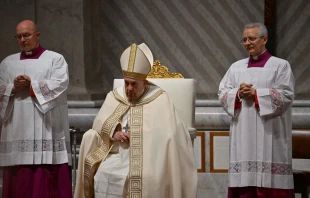 Pope Francis presides at the end of year Vespers and Te Deum prayer at St. Peter's Basilica in Rome on Dec. 31, 2022. Photo by FILIPPO MONTEFORTE/AFP via Getty Images