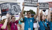 Pro-life activists chant during a Celebrate Life Day Rally at the Lincoln Memorial on the first anniversary of the overturning of Roe v. Wade, June 24, 2023, in Washington, D.C.