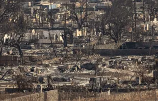 Charred remains of a burned neighborhood are seen in the aftermath of a wildfire in Lahaina, western Maui, Hawaii, on Aug. 14, 2023. Credit: YUKI IWAMURA/AFP via Getty Images