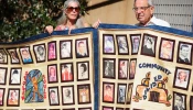 Abuse victims and their supporters hold quilts bearing portraits of abused children while gathered outside the Cathedral of Our Lady of the Angels in Los Angeles on Feb. 1, 2013, one day after the release of personnel files of priests accused of sexual misconduct.