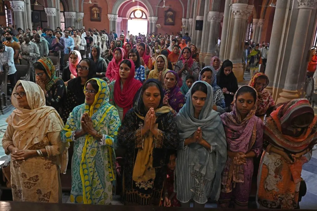 Catholics attend Mass at Sacred Heart Cathedral, the seat of the Archdiocese of Lahore, on Aug. 20, 2023, four days after mob attacked several Pakistani churches over blasphemy allegations. More than 80 Christian homes and 19 churches were vandalized when hundreds rampaged through a Christian neighbourhood in Jaranwala in Punjab province on Aug. 16.?w=200&h=150