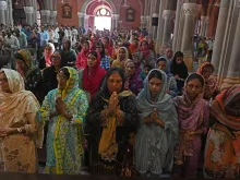 Catholics attend Mass at Sacred Heart Cathedral, the seat of the Archdiocese of Lahore, on Aug. 20, 2023, four days after mob attacked several Pakistani churches over blasphemy allegations. More than 80 Christian homes and 19 churches were vandalized when hundreds rampaged through a Christian neighbourhood in Jaranwala in Punjab province on Aug. 16.