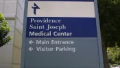 A sign for the Providence St. Joseph Medical Center is on display near the hospital in Burbank, California.