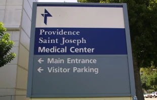 A sign for the Providence St. Joseph Medical Center is on display near the hospital in Burbank, California. Credit: Jason Kirk/Getty Images