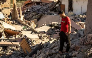 A man looks at the rubble of homes in the village of Talat N’Yaaqoub south of Marrakech in Morocco on Sept. 11, 2023. The quake that struck the country on Sept. 8 killed at least 2,122 people, injured more than 2,400 others, and flattened entire villages. Credit: FADEL SENNA/AFP via Getty Images