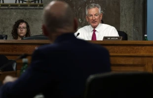 U.S. Sen. Tommy Tuberville, R-Alabama, speaks during a hearing to examine the nomination of USAF General David Allvin for reappointment to the grade of general and to be Chief of Staff of the Air Force on Sept. 12, 2023 at Dirksen Senate Office Building on Capitol Hill in Washington, D.C. Credit: Alex Wong/Getty Images