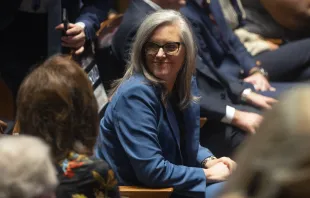 Arizona Gov. Katie Hobbs sits in the audience prior to President Joe Biden's remarks at the Tempe Center for the Arts on Sept 28, 2023, in Tempe, Arizona. Credit: Rebecca Noble/Getty Images