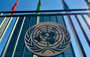 The United Nations logo is seen at U.N. headquarters in New York on Oct. 4, 2023. Credit: DANIEL SLIM/AFP via Getty Images