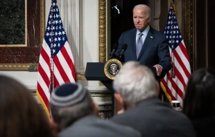 U.S. President Joe Biden speaks during a roundtable with Jewish community leaders in the Indian Treaty Room of the Eisenhower Executive Office Building, Oct. 11, 2023, in Washington, D.C. Credit: Drew Angerer/Getty Images