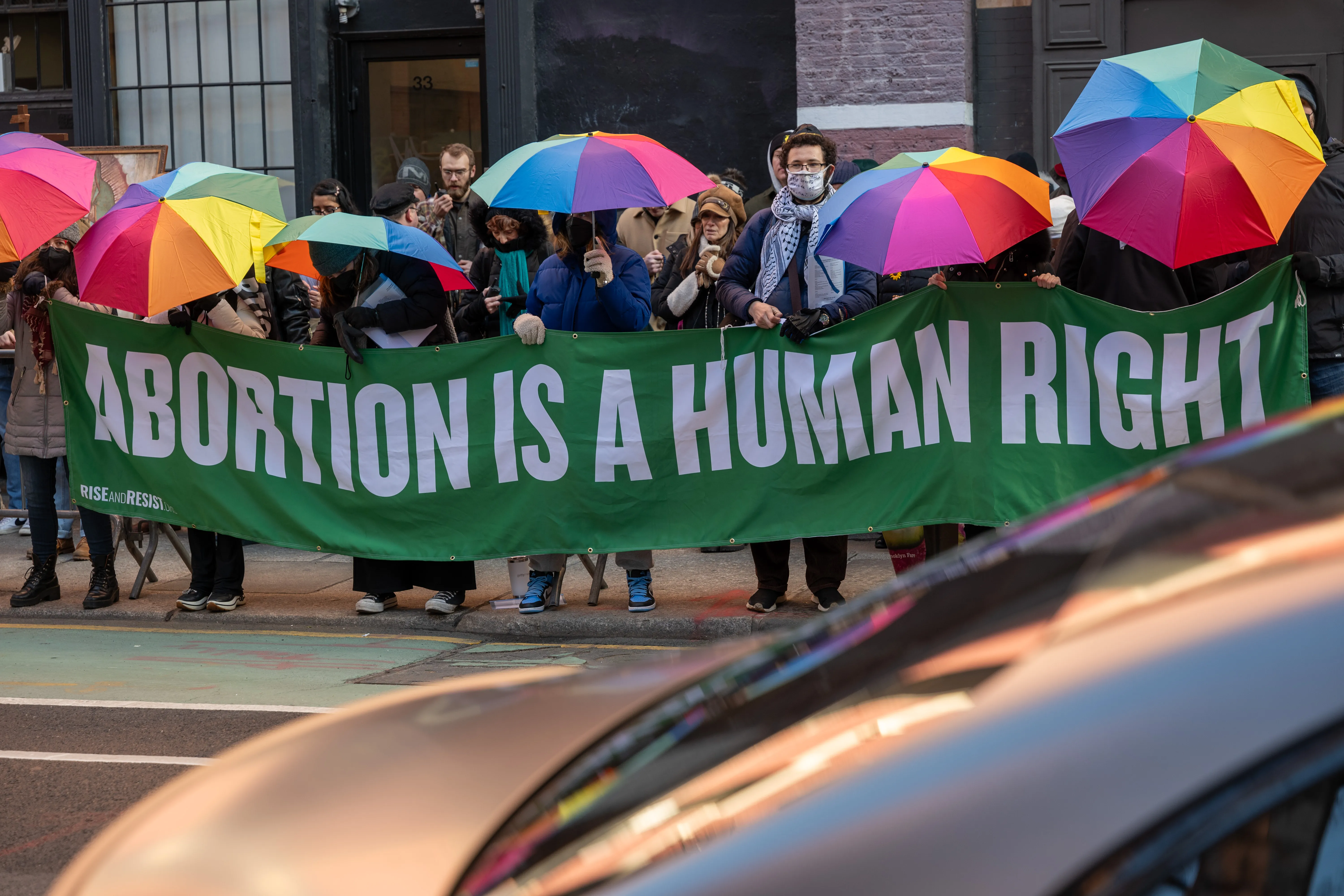 Pro-abortion activists gather in front of pro-life advocates outside of a Planned Parenthood clinic in downtown Manhattan on Feb. 3, 2024, in New York City.?w=200&h=150