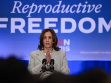 Vice President Kamala Harris speaks about Florida’s new six-week abortion ban on May 1, 2024, in Jacksonville, Florida. Harris has made abortion policy a central issue of her presidential campaign.