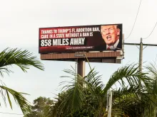 A billboard sponsored by the Democratic National Committee with the message “Trump’s Plan: Ban Abortion, Punish Women” is pictured on May 1, 2024, in Hollywood, Florida.