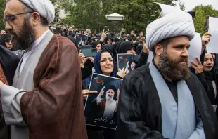 People participate in a funeral procession of president Ebrahim Raisi and his seven aides in Tabriz, East Azerbaijan province, on May 21, 2024. Credit: Photo by AZIN HAGHIGHI/MOJ News Agency/AFP via Getty Images