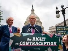 Senate Majority Leader Chuck Schumer, D-New York, speaks during a news conference on the Right to Contraception Act outside the U.S. Capitol on June 5, 2024, in Washington, D.C.