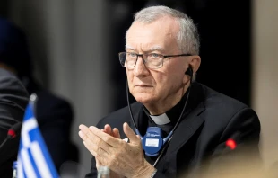 Vatican Secretary of State Cardinal Pietro Parolin attends a plenary session during the Summit on Peace in Ukraine on June 16, 2024. Credit: URS FLUEELER/POOL/AFP via Getty Images