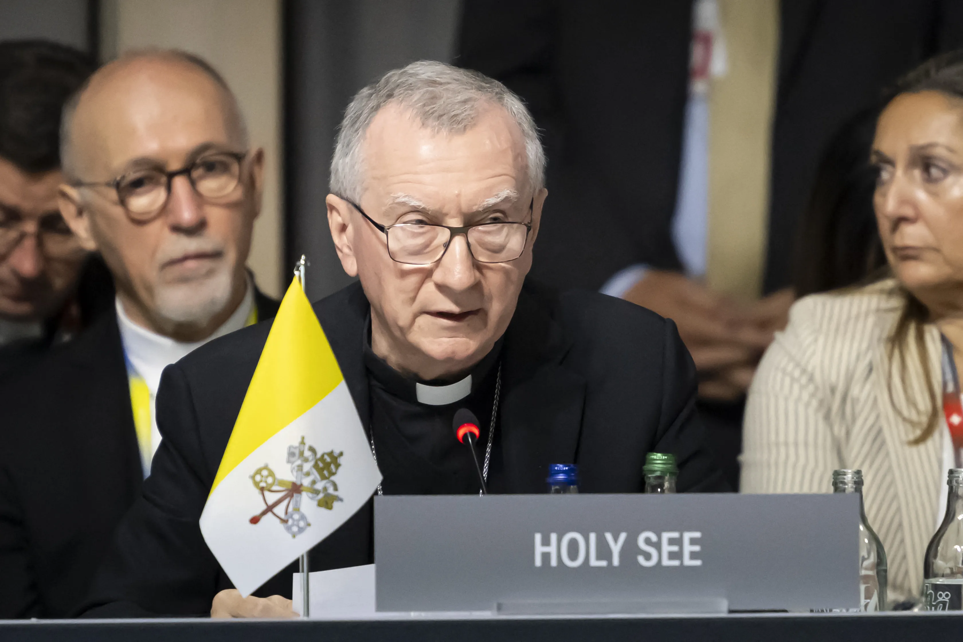 The Vatican's Secretary of State Cardinal Pietro Parolin attends a plenary session at the summit on peace in Ukraine at the luxury Burgenstock resort near Lucerne, Switzerland, on June 16, 2024.?w=200&h=150