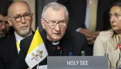 Vatican Secretary of State Cardinal Pietro Parolin attends a plenary session at the Summit on Peace in Ukraine at the Burgenstock resort near Lucerne, Switzerland, on June 16, 2024.