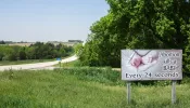 A pro-life sign is seen on a roadside in Agnew, Nebraska, on May 14, 2024.