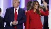 Former first lady Melania Trump joins Republican presidential nominee former president Donald Trump on stage at the Republican National Convention on July 18, 2024, in Milwaukee.