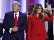 Former first lady Melania Trump joins Republican presidential nominee former president Donald Trump on stage at the Republican National Convention on July 18, 2024, in Milwaukee.