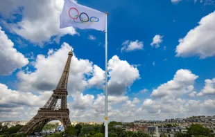 The Olympic flag flutters during a practice session at Eiffel Tower Stadium in Paris on July 24, 2024, ahead of the 2024 Olympic Games. Credit:  ODD ANDERSEN/AFP via Getty Images