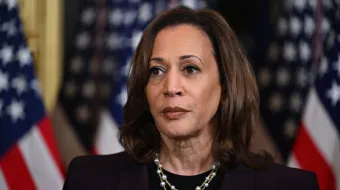 U.S. Vice President Kamala Harris speaks to reporters after meeting with Israeli Prime Minister Benjamin Netanyahu in the Vice President's ceremonial office in the Eisenhower Executive Office Building on July 25, 2024, Washington, D.C.
