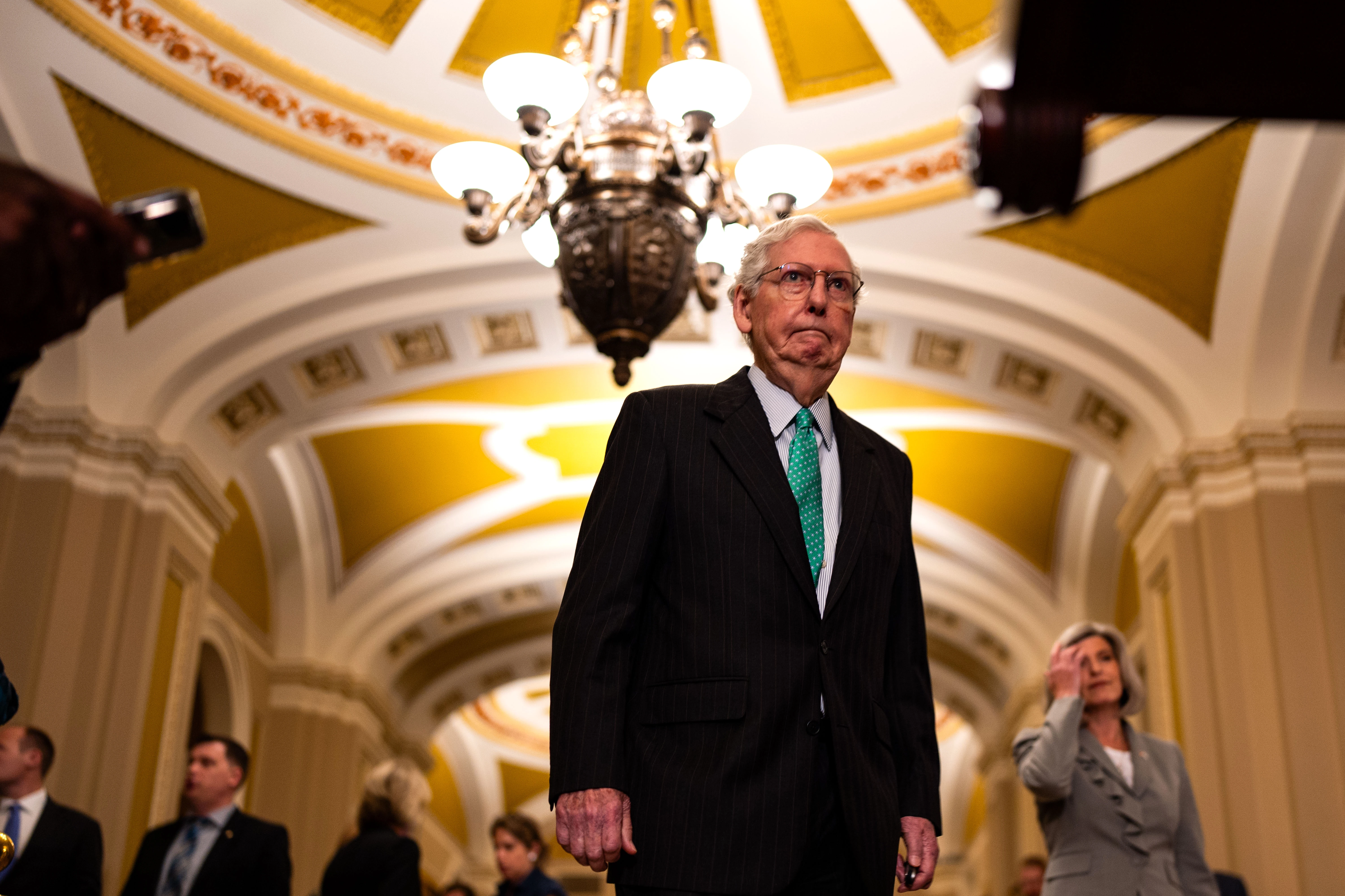 U.S. Senate Minority Leader Mitch McConnell, R-Kentucky, arrives for a news conference following weekly party policy luncheons at the Capitol on July 30, 2024, in Washington, D.C.?w=200&h=150