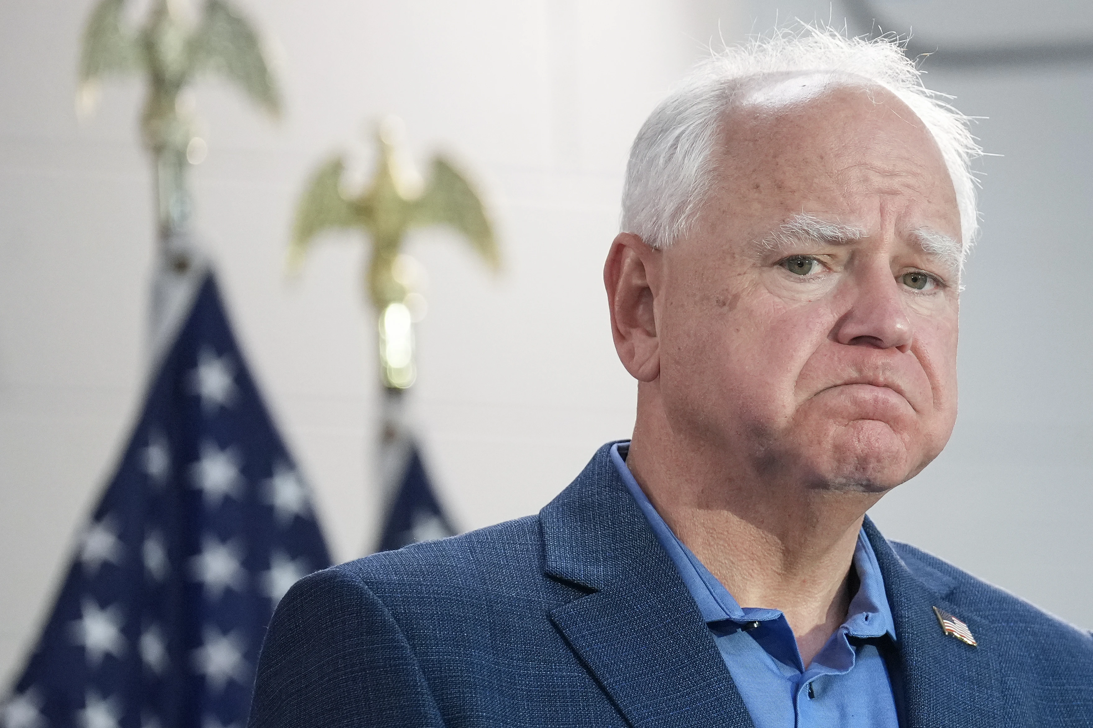 Democratic vice presidential candidate Minnesota Gov. Tim Walz appears at a campaign rally at United Auto Workers Local 900 on Aug. 8, 2024, in Wayne, Michigan.?w=200&h=150