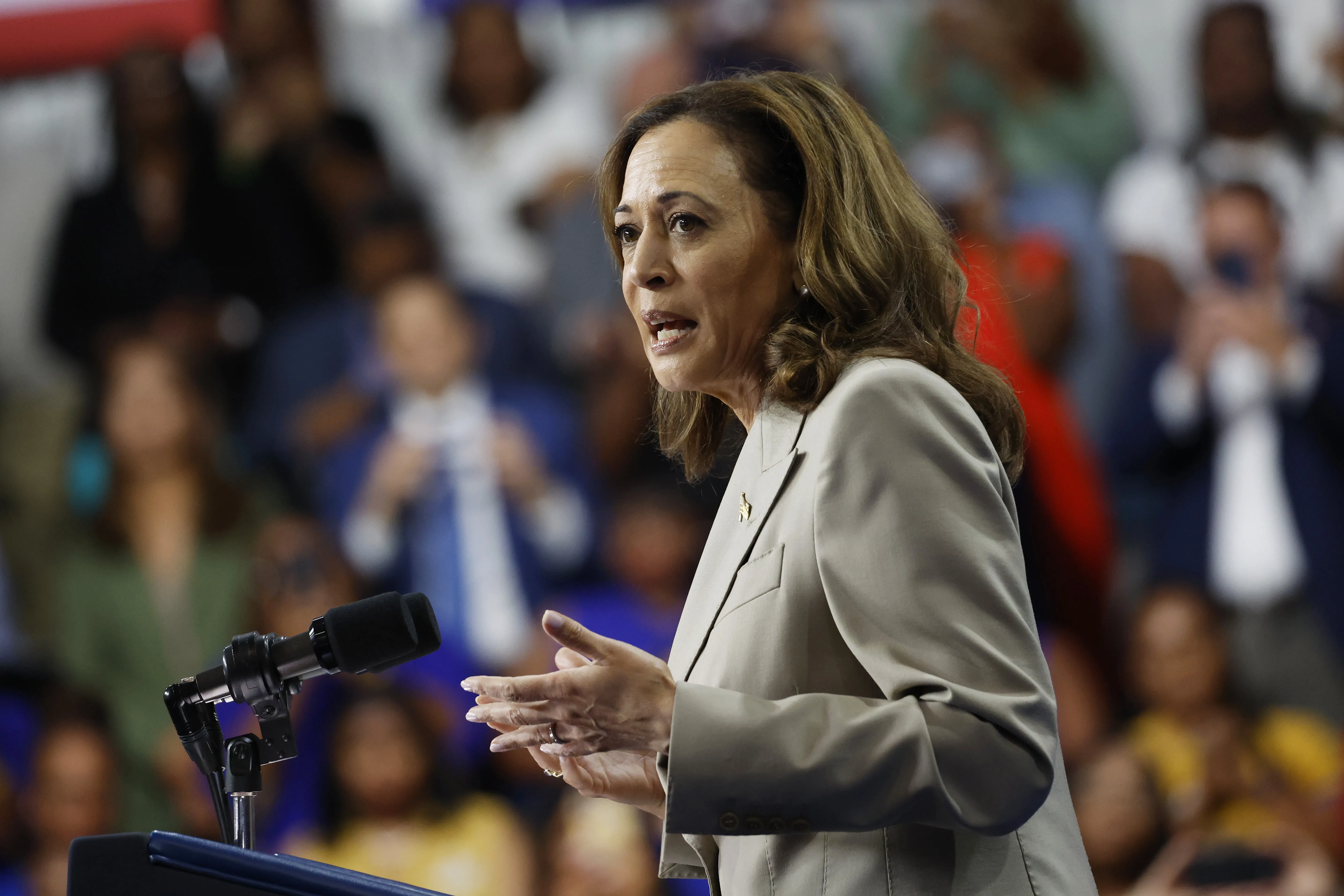 U.S. Vice President Kamala Harris gives remarks alongside U.S. President Joe Biden at Prince George’s Community College on Aug. 15, 2024, in Largo, Maryland.?w=200&h=150