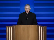 Archbishop of Chicago Cardinal Blase Cupich speaks onstage during the first day of the Democratic National Convention at the United Center in Chicago on Aug. 19, 2024.