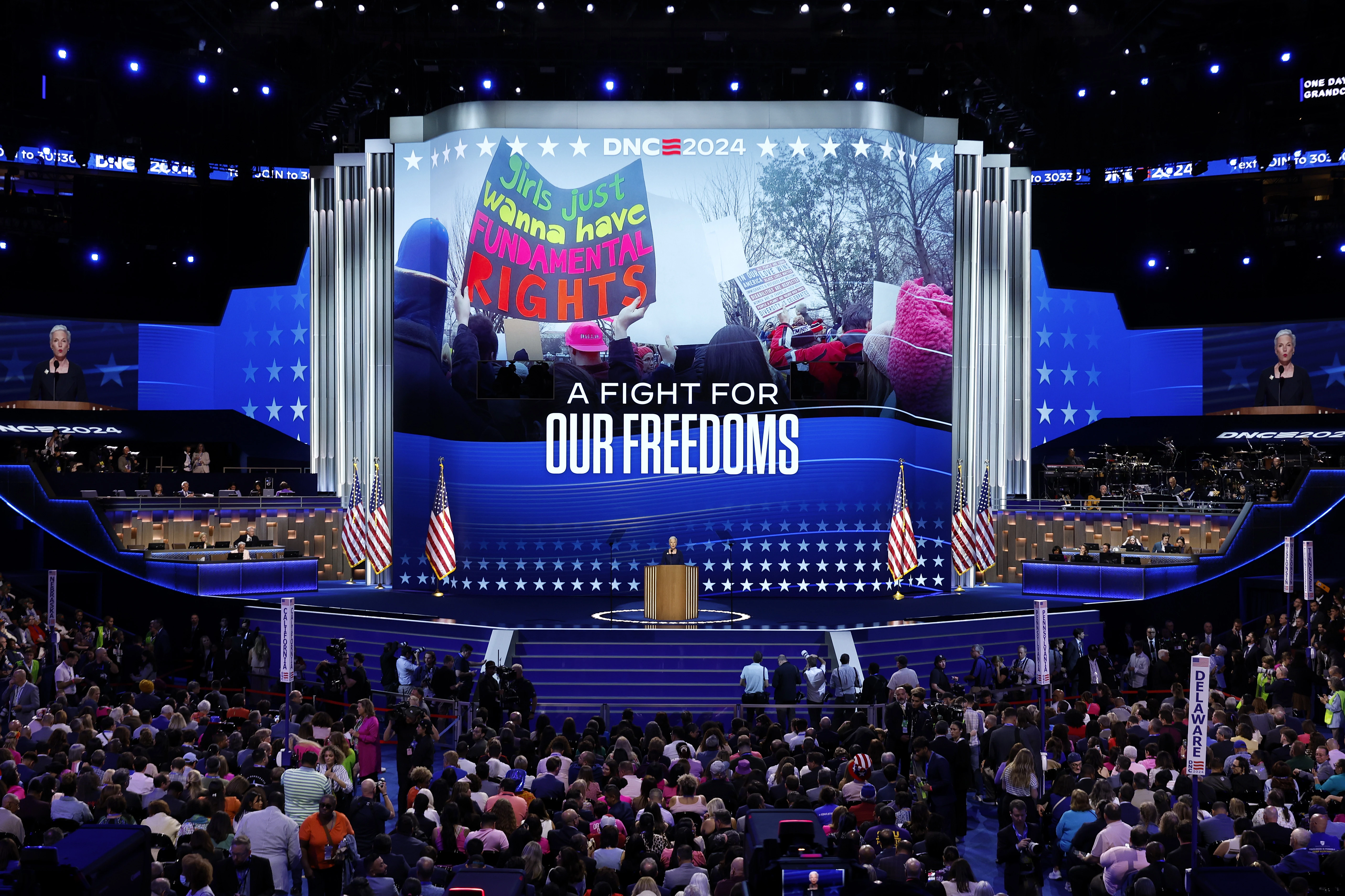 Former President of Planned Parenthood Cecile Richards speaks on stage during the third day of the Democratic National Convention on Aug. 21, 2024, at the United Center in Chicago.?w=200&h=150