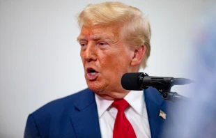 Republican presidential nominee, former U.S. president Donald Trump speaks at Trump Force 47 campaign headquarters on Aug. 26, 2024 in Roseville, Michigan. Credit: Emily Elconin/Getty Images