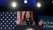 Democratic presidential nominee Vice President Kamala Harris speaks during an event at the Cobb Energy Performing Arts Centre on Sept. 20, 2024, in Atlanta.