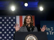 Democratic presidential nominee Vice President Kamala Harris speaks during an event at the Cobb Energy Performing Arts Centre on Sept. 20, 2024, in Atlanta.