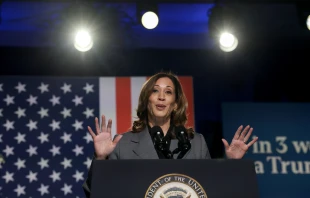 Democratic presidential nominee Vice President Kamala Harris speaks during an event at the Cobb Energy Performing Arts Centre on Sept. 20, 2024, in Atlanta. Credit: Joe Raedle/Getty Images