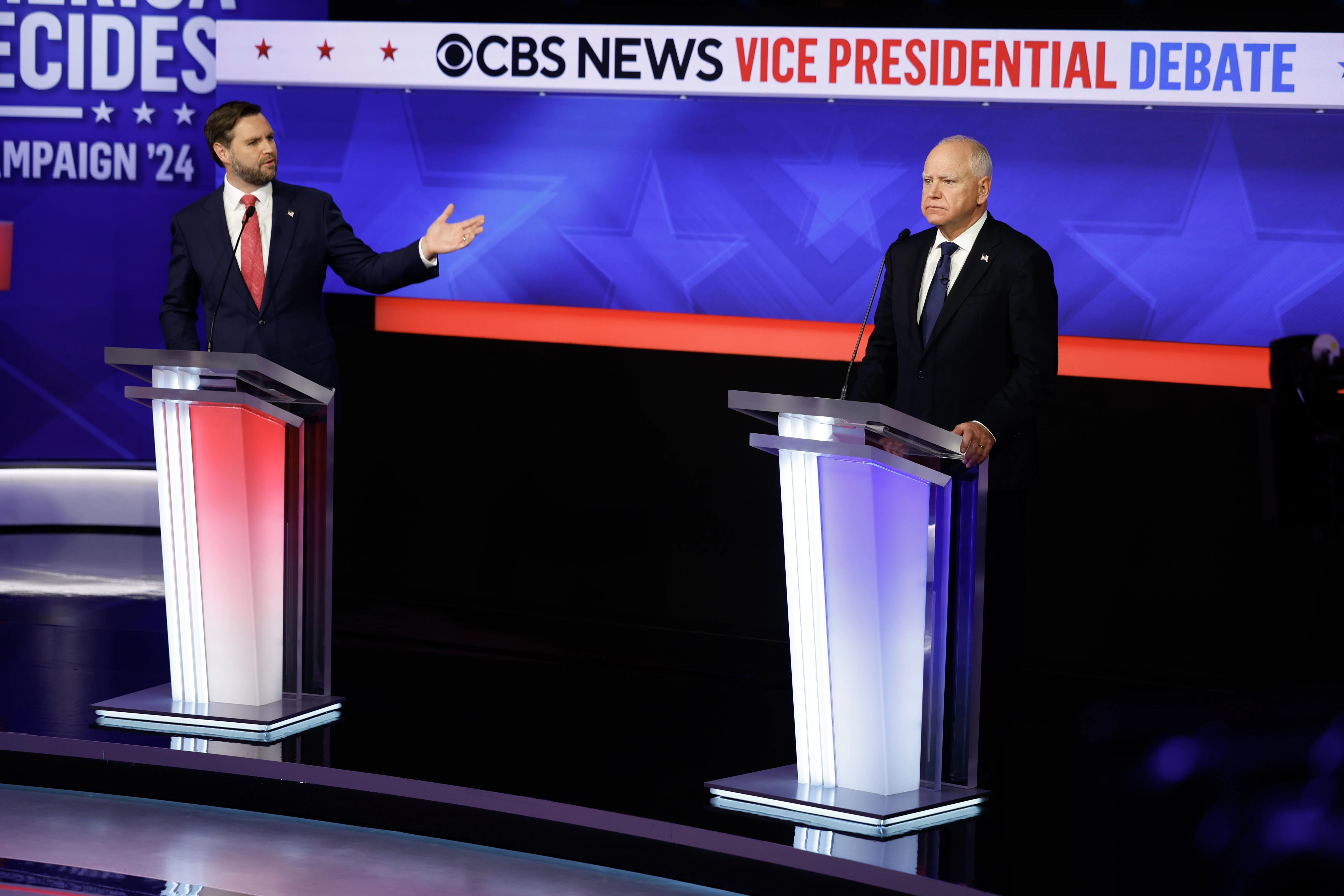 Republican vice presidential candidate Sen. JD Vance, R-Ohio, and Democratic vice presidential candidate Minnesota Gov. Tim Walz, participate in a debate at the CBS Broadcast Center on Oct. 1, 2024 in New York City.?w=200&h=150