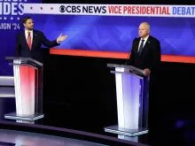 Republican vice presidential candidate Sen. JD Vance, R-Ohio, and Democratic vice presidential candidate Minnesota Gov. Tim Walz, participate in a debate at the CBS Broadcast Center on Oct. 1, 2024 in New York City.