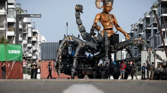 Operators work on Lilith, the “guardian of darkness,” built for the Hellfest metal festival in Toulouse, southwestern France, on Oct. 15, 2024. “Lilith” is one of the characters in the urban opera of the French company La Machine titled “The Guardian of the Temple Opus II: The Portal of Darkness,” which will be presented on Oct. 25–27, 2024, in Toulouse.