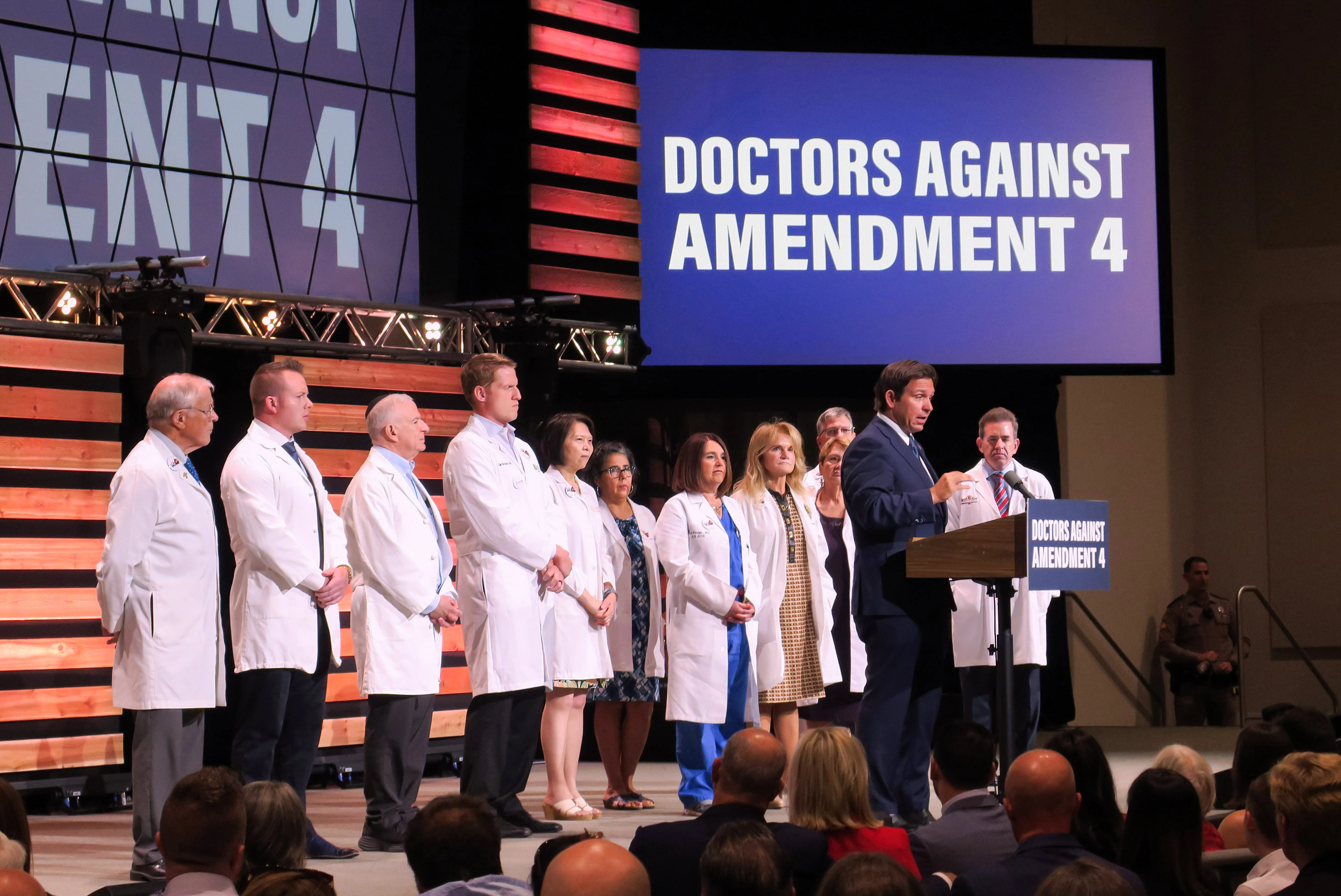 Florida Gov. Ron DeSantis, appearing with medical doctors, holds a press conference on Oct. 22, 2024, to speak in opposition to Amendment 4, which would add a right to abortion before the point of viability to Florida’s constitution.?w=200&h=150