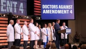 Florida Gov. Ron DeSantis, appearing with medical doctors, holds a press conference on Oct. 22, 2024, to speak in opposition to Amendment 4, which would add a right to abortion before the point of viability to Florida’s constitution.