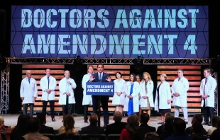 Florida Gov. Ron DeSantis, appearing with medical doctors, holds a press conference to speak in opposition to Amendment 4. Credit: Paul Hennessy/SOPA Images/LightRocket via Getty Images