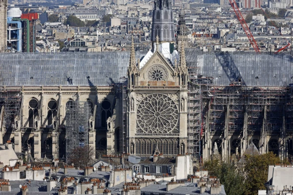 The rose window of Notre-Dame de Paris Cathedral is seen a few weeks before its reopening to the public scheduled for Dec. 7, 2024 on Oct. 25, 2024 in Paris, France. Credit: Photo by Chesnot/Getty Images