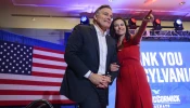 Pennsylvania Republican U.S. Senate candidate Dave McCormick and his wife, Nina Powell, thank supporters after declaring victory in a closely contested race with incumbent Democratic Sen. Bob Casey on Nov. 6, 2024, in Pittsburgh.