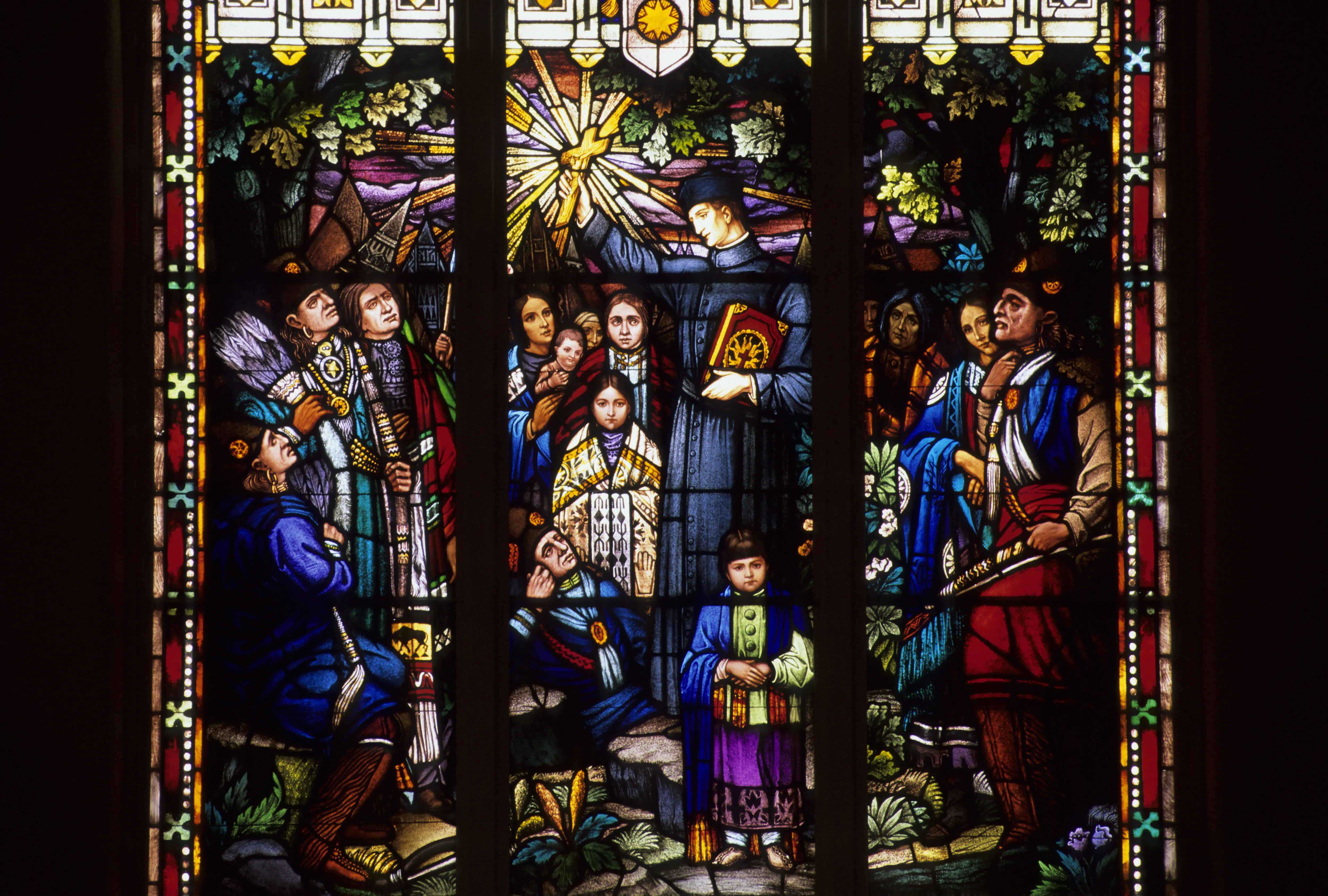 Interior view of a stained-glass window of Immaculate Conception Catholic Church in Pawhuska, Oklahoma.?w=200&h=150