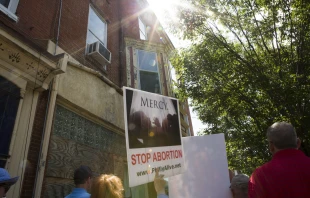 The Pro-Life Coalition of Pennsylvania holds a "Mercy Witness for Life" rally on July 23, 2016, outside of the former site of Dr. Kermit Gosnell's closed abortion clinic in Philadelphia. Gosnell was convicted of the first-degree murder of three infants, the involuntary manslaughter of his patient Karnamaya Mongar, and other felony counts. Credit: Jessica Kourkounis/Getty Images