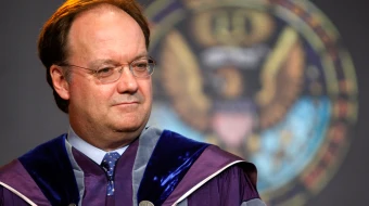 Georgetown University President John DeGioia attends a ceremony at which an honorary degree was bestowed on AFL-CIO President John Sweeney on Sept. 3, 2009, in Washington, D.C.