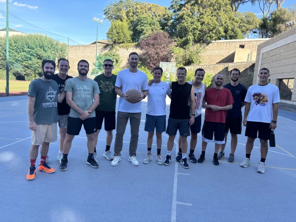 Former NBA All-Star Gordon Hayward visits Pontifical North American College seminarians on a basketball court in Rome. Credit: Archdiocese for the Military Services, USA