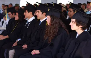 The graduating senior class pioneered St. John Paul II High School in Colorado as freshmen. The 12 students are the first to have gone through all four years of the St. John Paull II program. Credit: Monica Yee/St. John Paul II High School