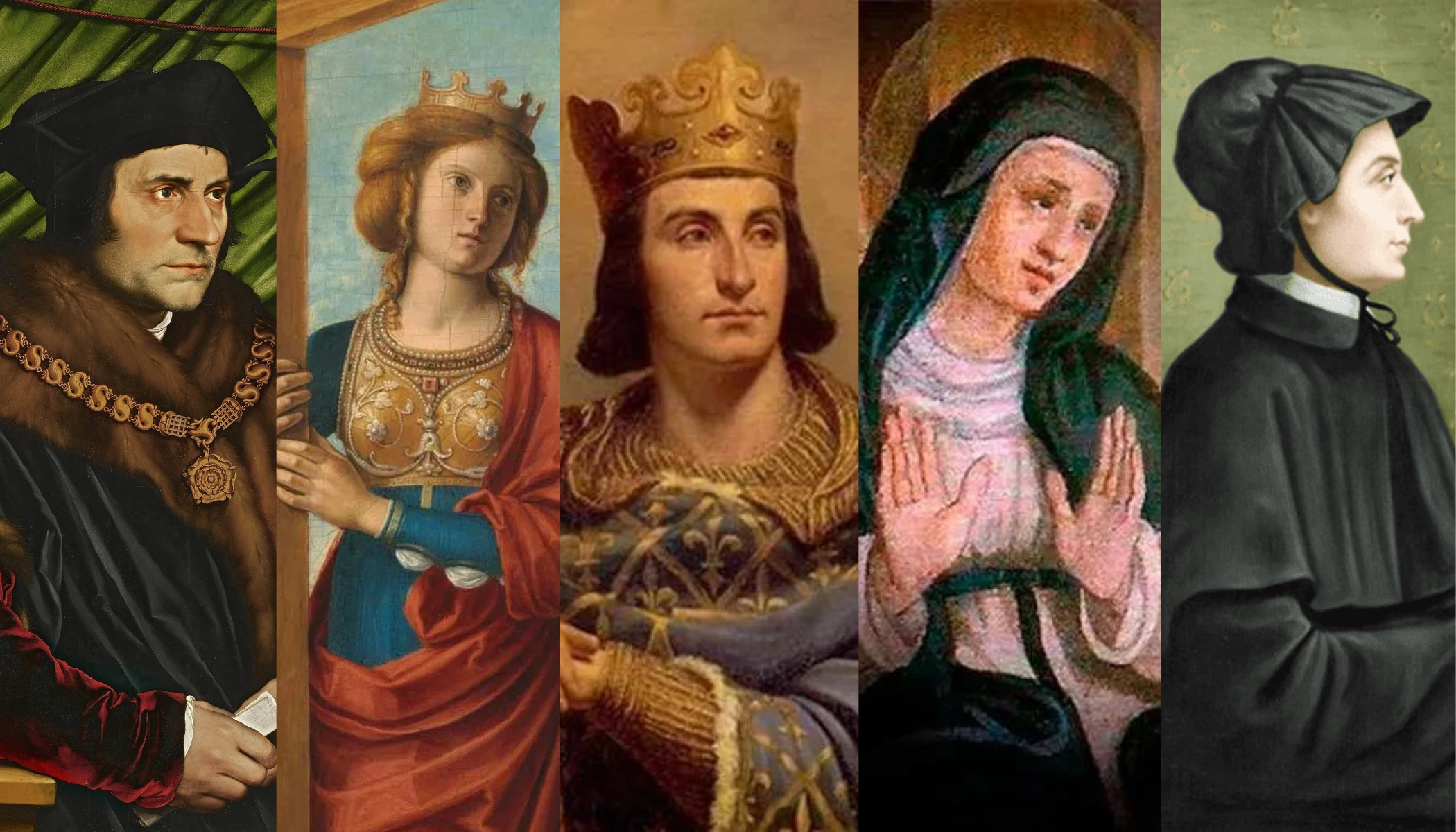 From left to right: St. Thomas More, St. Helena,  St. Louis IX, St. Monica, and St. Elizabeth Ann Seton.?w=200&h=150